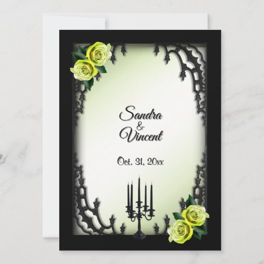 Franse wijk Gothic 4 hoek groen Roos bruiloft Kaart (Achterkant)