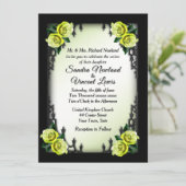 Franse wijk Gothic 4 hoek groen Roos bruiloft Kaart (Staand voorkant)