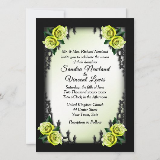 Franse wijk Gothic 4 hoek groen Roos bruiloft Kaart (Voorkant)