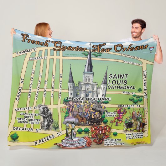 Franse wijk New Orleans Cartoon fleece deken (In situ)