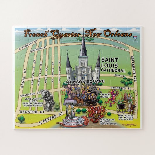 Franse wijk New Orleans Cartoon kaart Legpuzzel (Horizontaal)