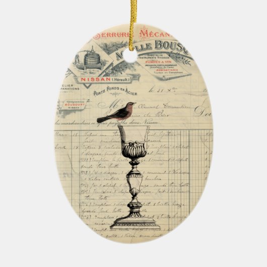 Franse wijn met geoorloofde sierplant Keramisch Ornament (Voorkant)