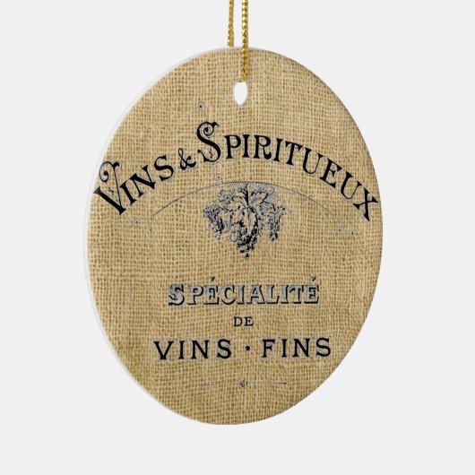 Franse wijn op Burlap Keramisch Ornament (Rechts)