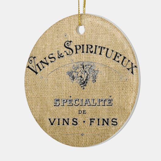 Franse wijn op Burlap Keramisch Ornament (Links)