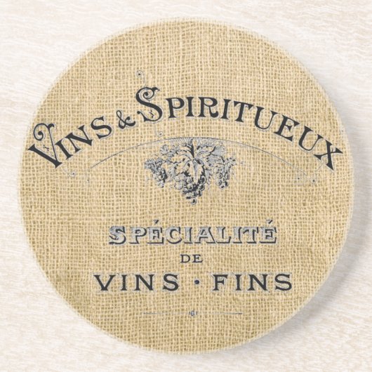 Franse wijn op Burlap Zandsteen Onderzetter (Voorkant)