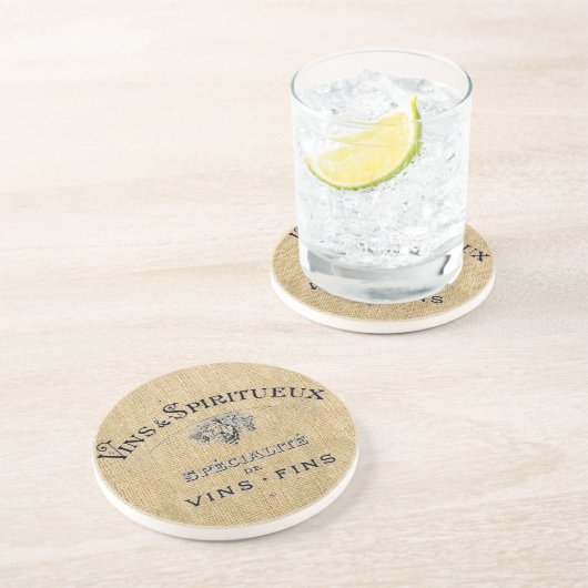Franse wijn op Burlap Zandsteen Onderzetter (Zijkant)