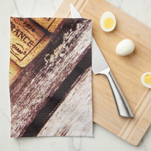 franse wijnflessen kurken op roestachtige houten t theedoek (Quarter Fold)