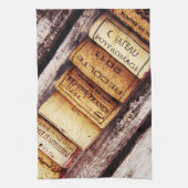 franse wijnflessen kurken op roestachtige houten t theedoek (Verticaal)