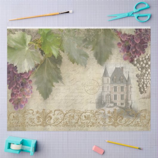 Franse wijngaard Chateau druiven script Ephemera Tissuepapier (Craft)