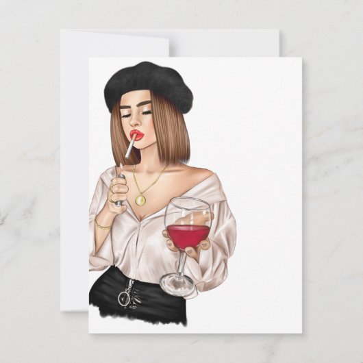 Franse wijnproeverij bruiloft RSVP kaartje (Achterkant)