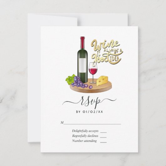 Franse wijnproeverij huwelijksfeest RSVP kaartje (Voorkant)