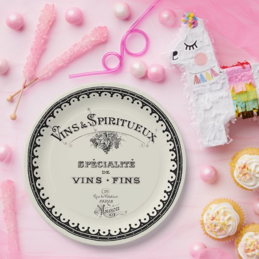  Franse wijntypografie op beige Papieren Bordje (Feest)