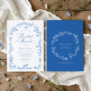 Franse Wilde Bloem Toile Blauwe Bruiloftsborrel Kaart
