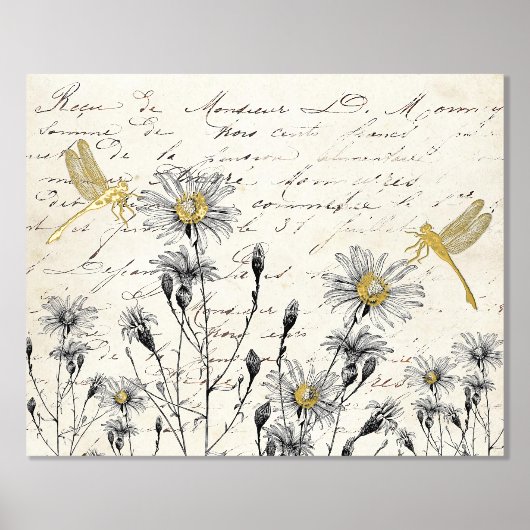 Franse Wilde-bloemdragonfly-weide voor script Folie Afdrukken (Voorkant)