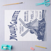 Franse Windmolen Blauwe Typografie Decoupage Oude  Tissuepapier (Craft)