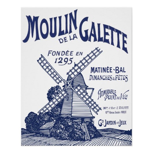 Franse Windmolen Blauwe Typografie  Moulin AD Perfect Poster (Voorkant)