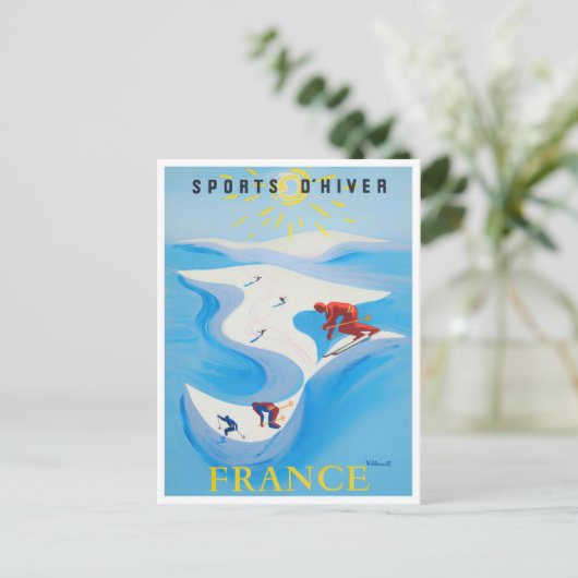 Franse wintersport vintonijn briefkaart (Staand voorkant)