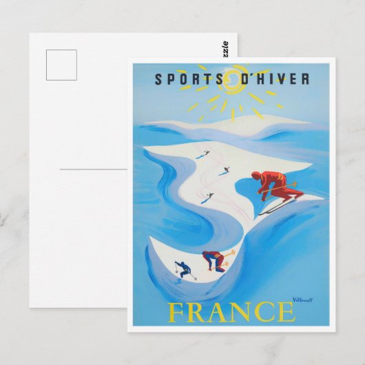 Franse wintersport vintonijn briefkaart (Voorkant / Achterkant)