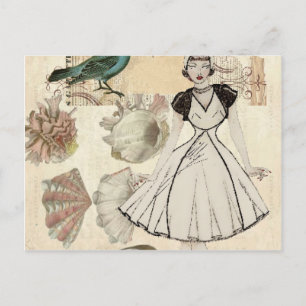Franse zeeschelpen trendy Paris fashionista Briefkaart