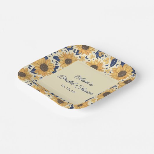 Franse Zonnebloem Gele Trouwfeest Custom Papieren Bordje (Gebogen)