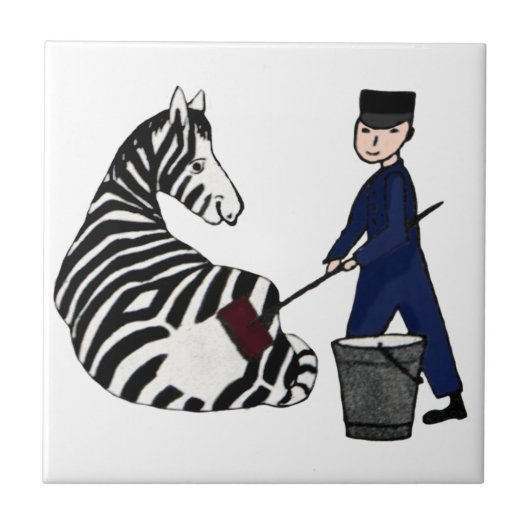 Franse Zookeeper Zebra Funny Stripes  Tegeltje (Voorkant)