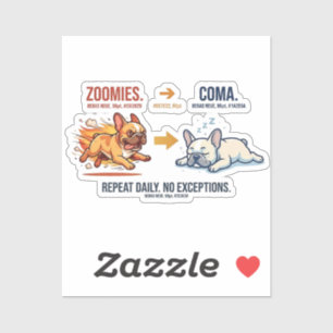 Franse Zoomies Coma Herhaling Grappige Hond Sticke Sticker