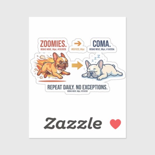 Franse Zoomies Coma Herhaling Grappige Hond Sticke Sticker (Vel)