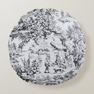 Franse zwart wit toilet Chinoiserie rustieke stijl Rond Kussen