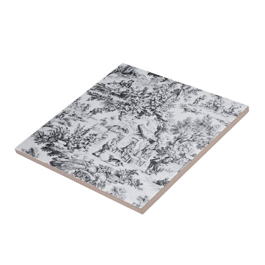 Franse zwart wit toilet Chinoiserie rustieke stijl Tegeltje (Zijkant)