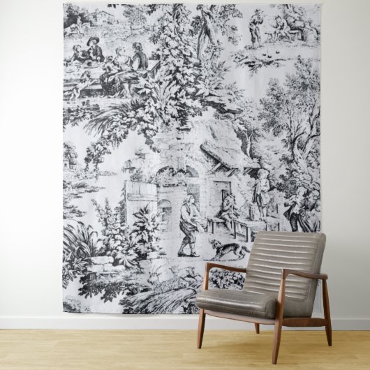 Franse zwart wit toilet Chinoiserie rustieke stijl Wandkleed (In situ)