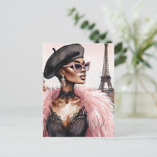 Franse zwarte vrouw Eiffeltoren Art Briefkaart (Staand voorkant)