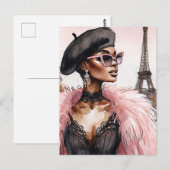Franse zwarte vrouw Eiffeltoren Art Briefkaart (Voorkant / Achterkant)