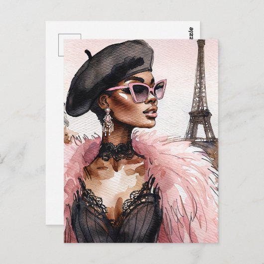 Franse zwarte vrouw Eiffeltoren Art Briefkaart (Voorkant / Achterkant)