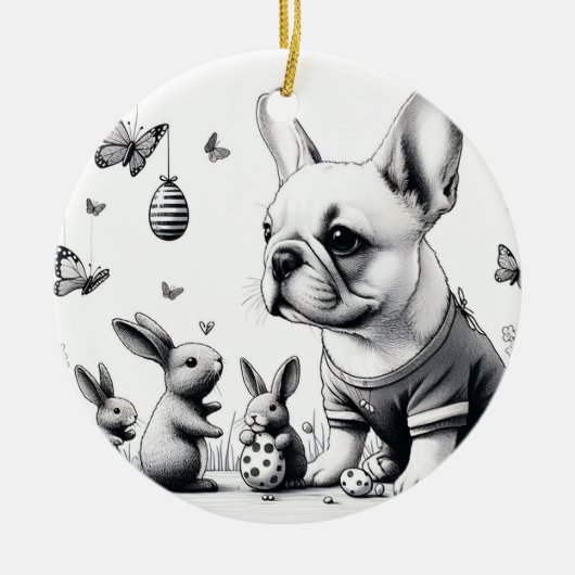 Fransen en konijnen keramisch ornament (Voorkant)