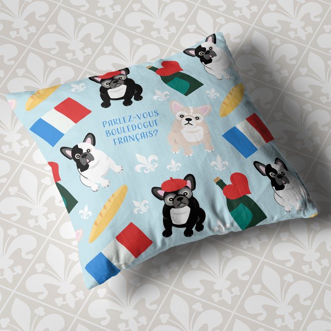 Fransen gaan naar Frankrijk met schattig Bulldog P Kussen (Creator heeft geüpload)