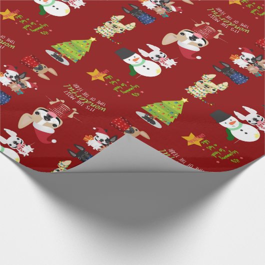 Franstalig kerstcadeaupapier met bulledog cadeaupapier (Hoek)