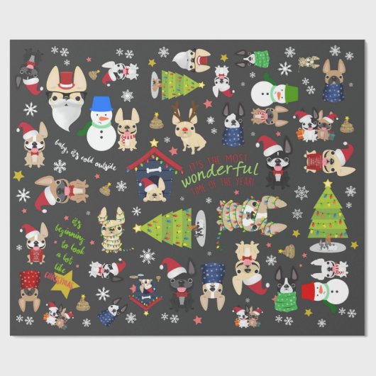 Franstalig kerstcadeaupapier met bulledog cadeaupapier (Vlak)