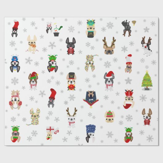 Franstalig kerstcadeaupapier voor bulledog op fees cadeaupapier (Vlak)