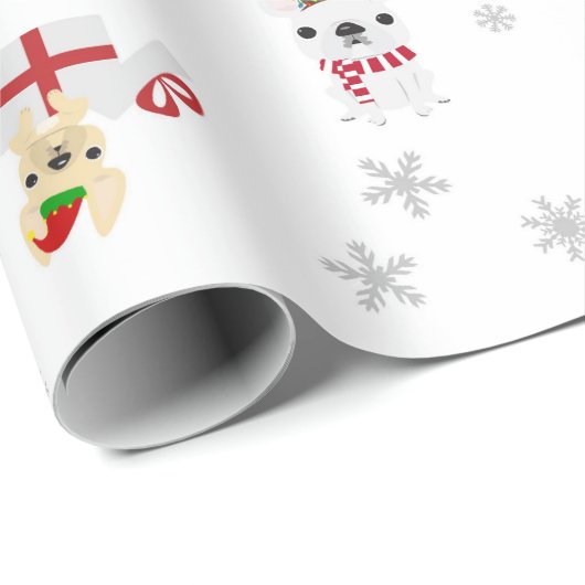 Franstalig kerstcadeaupapier voor bulledog op fees cadeaupapier (Rol Hoek)