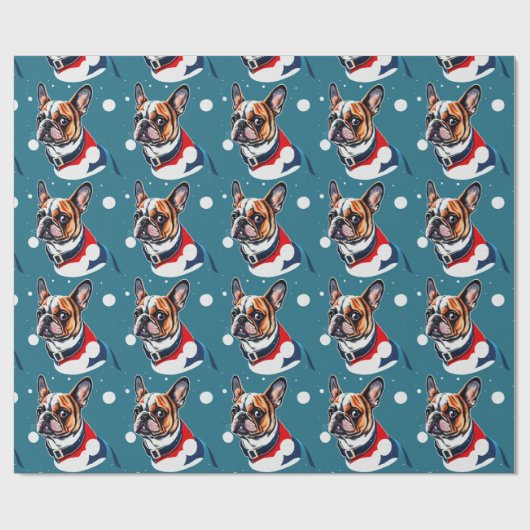 Franstalig kerstcadeaupapier voor bulledog op fees cadeaupapier (Vlak)