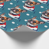 Franstalig kerstcadeaupapier voor bulledog op fees cadeaupapier (Hoek)