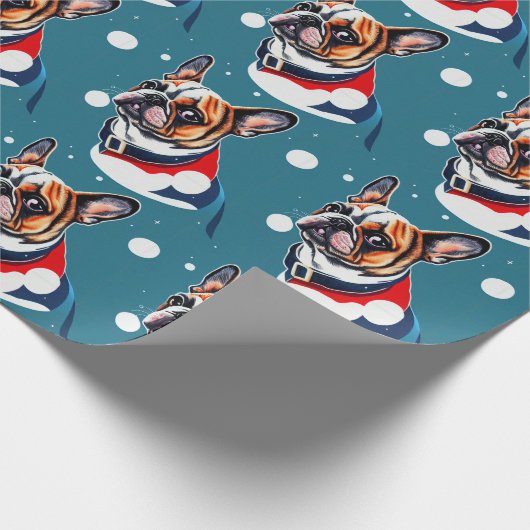 Franstalig kerstcadeaupapier voor bulledog op fees cadeaupapier (Hoek)