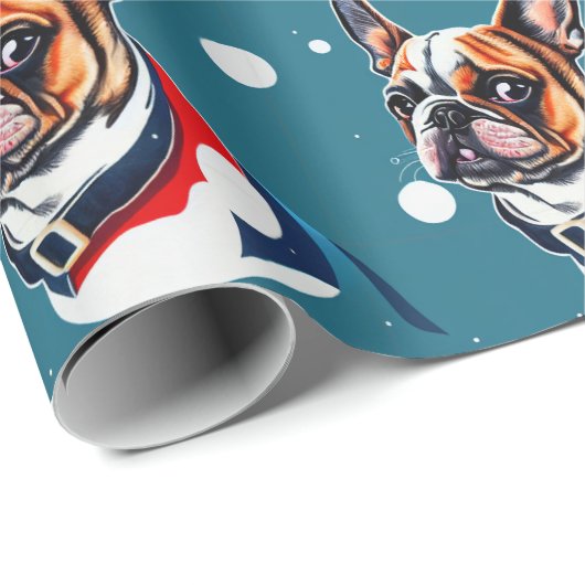 Franstalig kerstcadeaupapier voor bulledog op fees cadeaupapier (Rol Hoek)