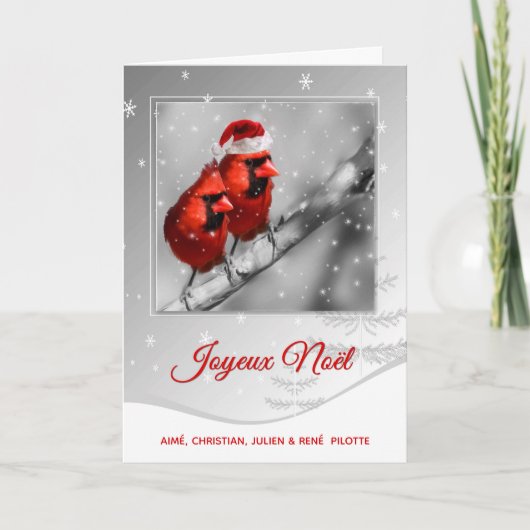 Franstalige kerstavond Joyeux Noel Red Kardinaal B Feestdagen Kaart (Voorkant)
