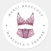 Franstalige Lingerie Shower - Hartelijk dank voor Ronde Sticker (Voorkant)