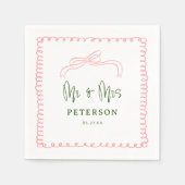 Franstalige roze en groene meneer en mevrouw Weddi Servet (Voorkant)