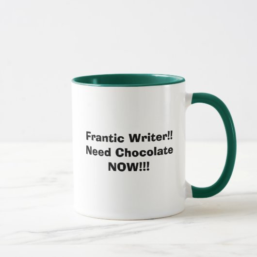 Frantic Writer. NU Chocolade nodig!!! Mok (Rechts)