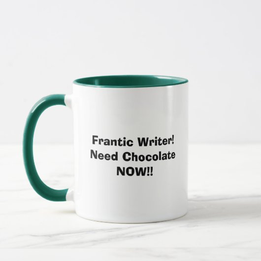 Frantic Writer. NU Chocolade nodig!!! Mok (Links)