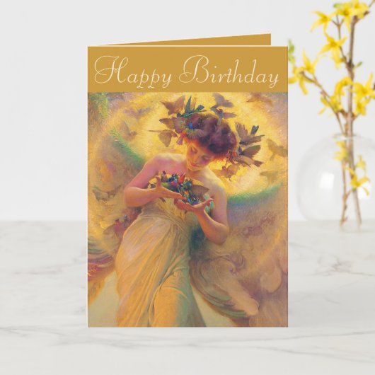 Franz Dvorak Angel of Birds CC0430 Birthday Kaart (Gele Bloem)