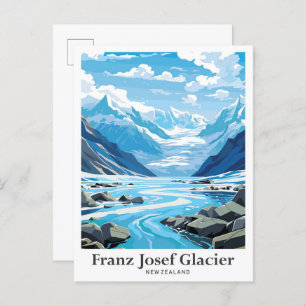 Franz Josef Glacier NZ Vintage reisillustratie Briefkaart